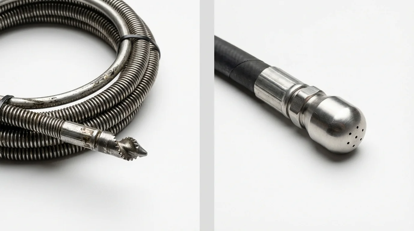 Drain snake cable and hydro jetting nozzle used for drain cleaning in Kingston, PA