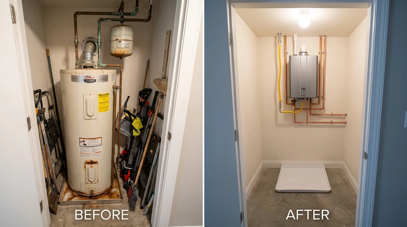 Tank water heater versus wall-mounted tankless unit comparison for Kingston, PA homeowners
