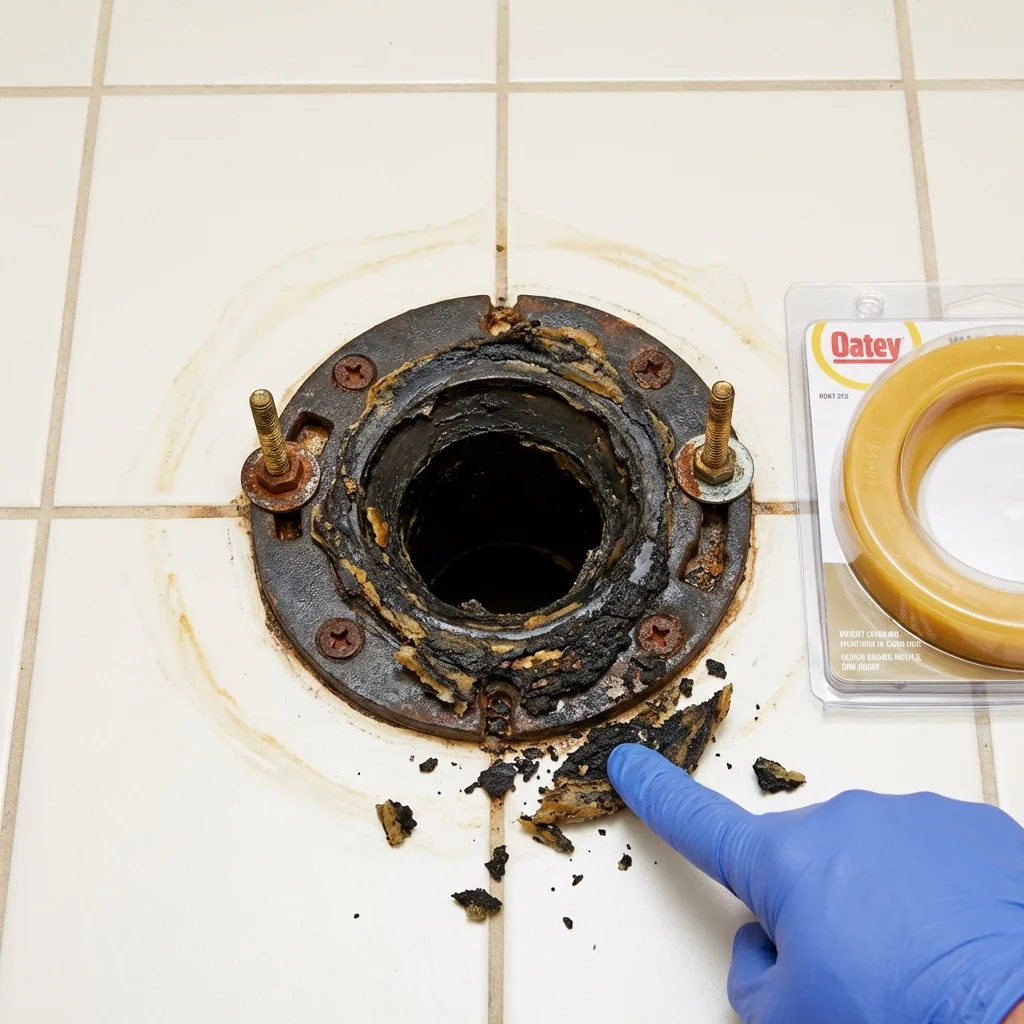Failed wax ring showing water seepage at the base of a toilet in a Kingston, PA home