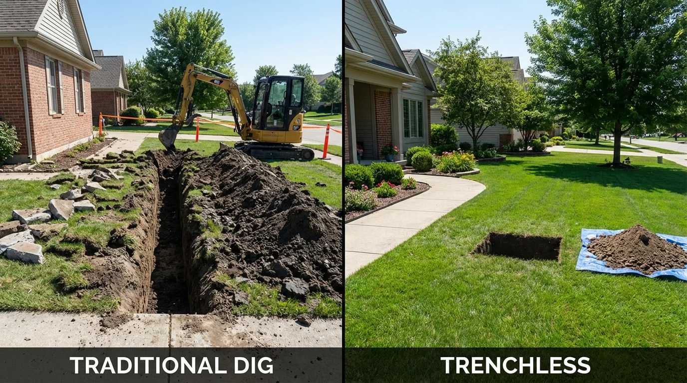Trenchless sewer repair with minimal yard damage versus traditional excavation in Kingston, PA